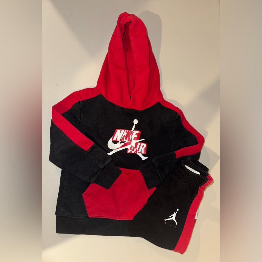 Air Jordan’s Kids Red and Black Hoodie and Pants Set